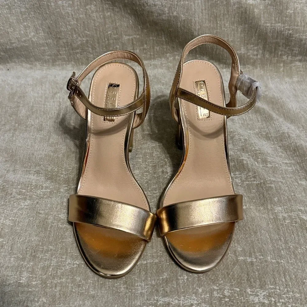 Office London Champagne Gold Block Heel Sandals